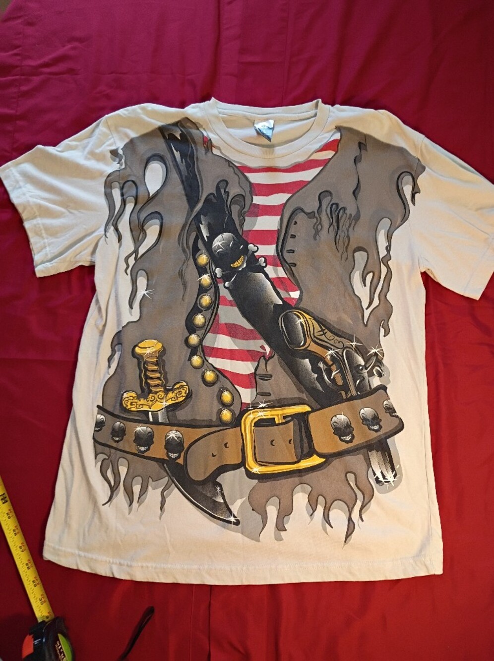 Kids Graphic Tee with Gold Buckle and Sword Print - White